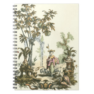 Asiatisk trädgård med kvinnor och djur anteckningsbok med spiral