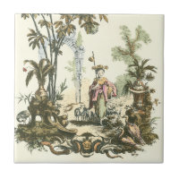 Asiatisk trädgård med kvinnor och djur