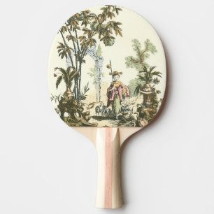 Asiatisk trädgård med kvinnor och djur pingisracket