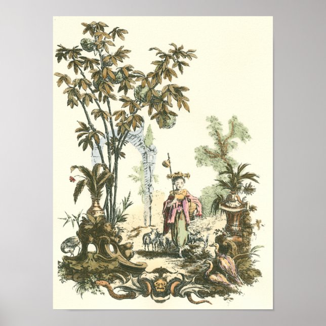 Asiatisk trädgård med kvinnor och djur poster (Framsidan)