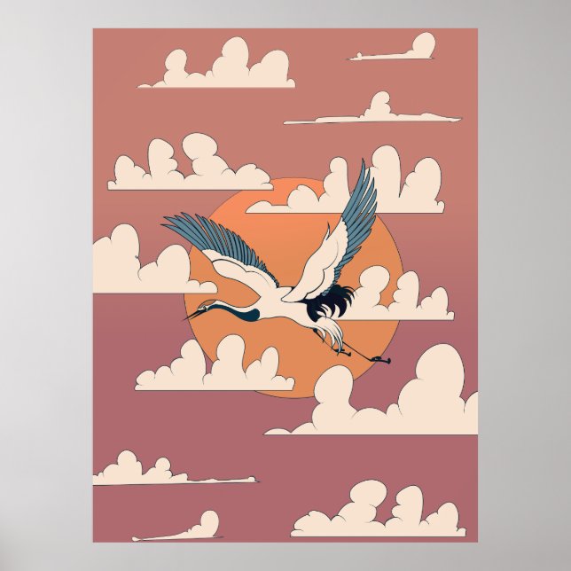 Asiatisk trana i flykt poster (Framsidan)