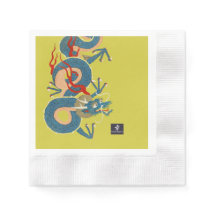 ASIATISKA DRAKE SERVETTER MED KANJI LYCKA