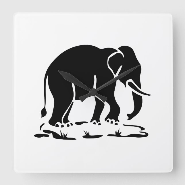 Asiatiska elefanter i närheten av Thai Elephant Tr Fyrkantig Klocka (Framsida)