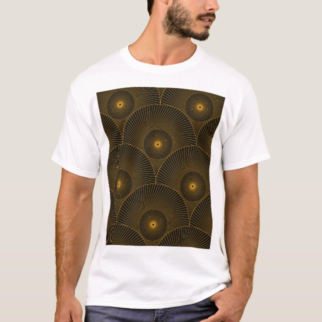 Asiatiska fjädrar: sömlös guld-svart. t shirt (Framsida)