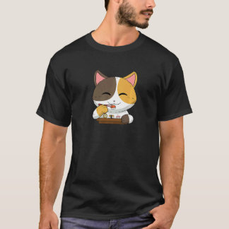 Asiatiska japanska rätter mat sushi suhsi katt hus t shirt