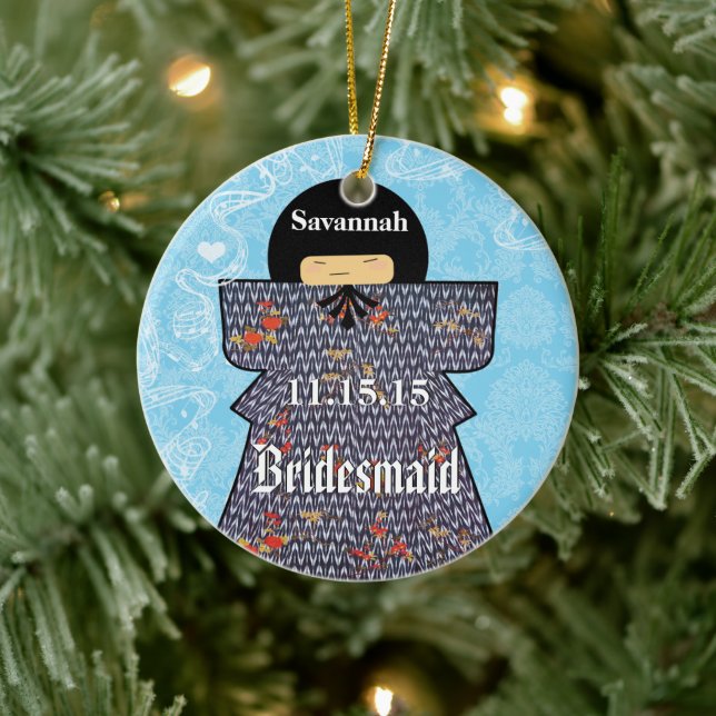 Asiatiska Kimono Birdesmaid ger Rosor Julgransprydnad Keramik (Träd)