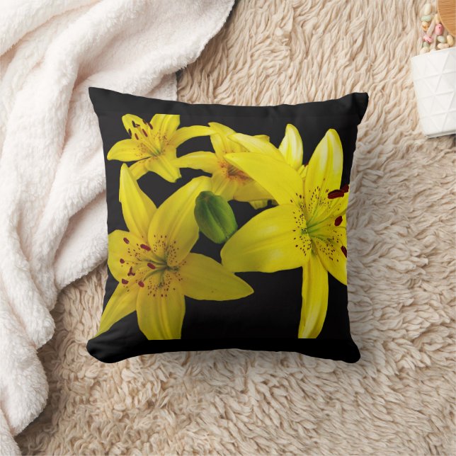 Asiatiska Lilies på Black Kudde (Filt)