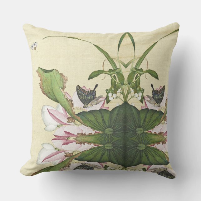 Asiatiska Lotusblommor Fjäril Collage Kuddvar Kudde (Framsida)