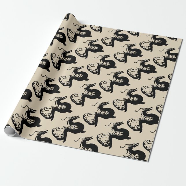 Asiatiskt drakes inslagspapper presentpapper (Utrullad)