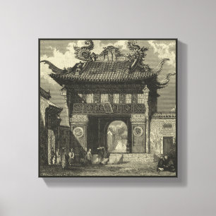 Asiatiskt imperialistiskt tempel i svartvitt canvastryck