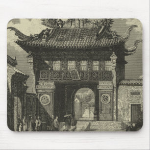 Asiatiskt imperialistiskt tempel i svartvitt musmatta