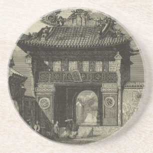 Asiatiskt imperialistiskt tempel i svartvitt underlägg