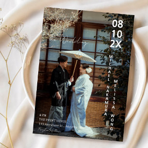 Asiatiskt japanskt koncept fotobryllop inbjudningar