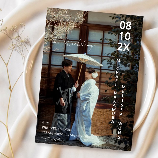 Asiatiskt japanskt koncept fotobryllop  inbjudningar (Skapare uppladdad)
