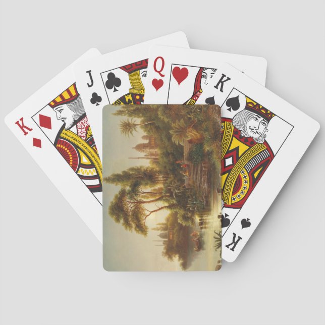 Asiatiskt landskap i kvällsljus (solnedgång) casinokort (Baksidan)