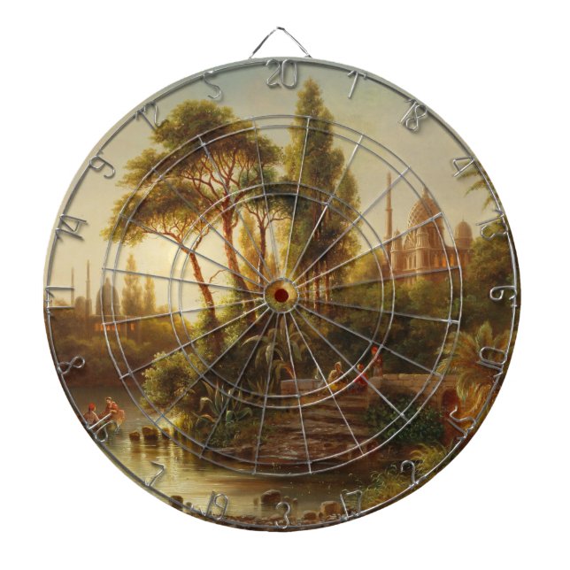 Asiatiskt landskap i kvällsljus (solnedgång) darttavla (Framsidan)