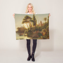 Asiatiskt landskap i kvällsljus (solnedgång) fleecefilt