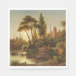 Asiatiskt landskap i kvällsljus (solnedgång) pappersservett