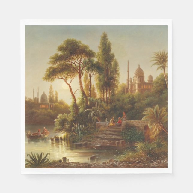 Asiatiskt landskap i kvällsljus (solnedgång) pappersservett (Framsidan)