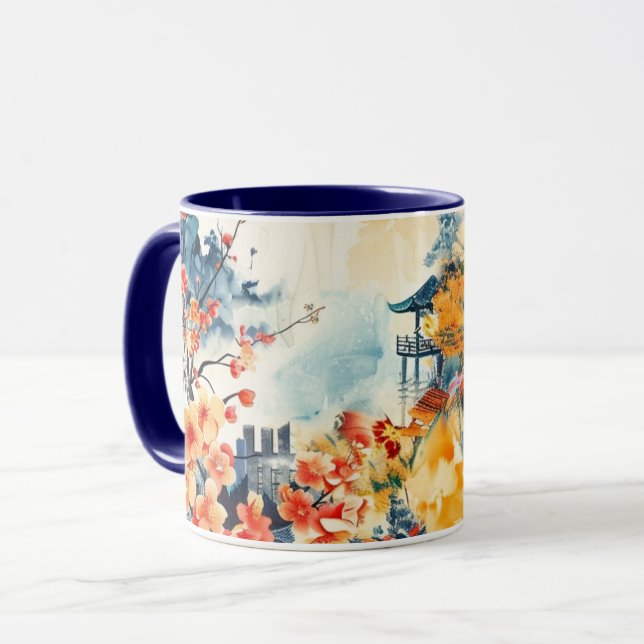 Asiatiskt landskap med Pagoda Mugg (Framsida vänster)