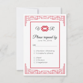 Asiatiskt monogram röd svart bröllop RSVP-svar OSA Kort