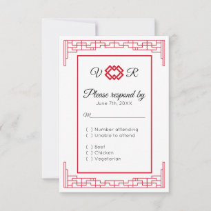 Asiatiskt monogram röd svart bröllop RSVP-svar OSA Kort