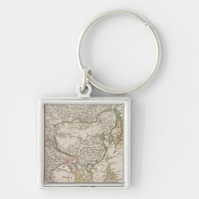 Asien 13 fyrkantig silverfärgad nyckelring (Framsidan)