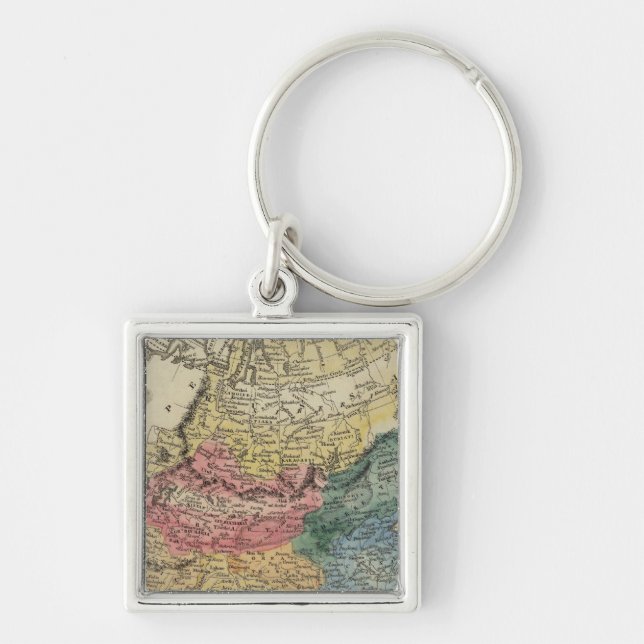 Asien 16 fyrkantig silverfärgad nyckelring (Framsidan)