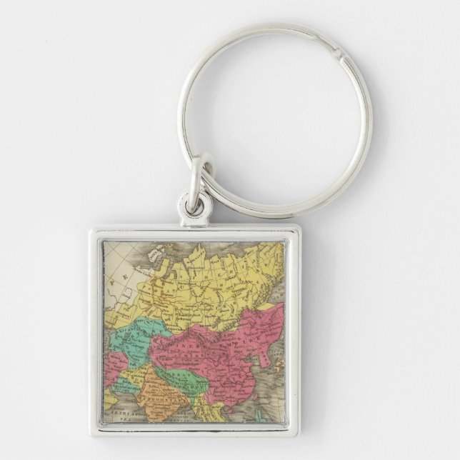 Asien 21 fyrkantig silverfärgad nyckelring (Framsidan)