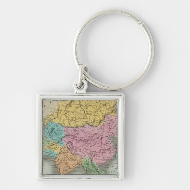 Asien 26 fyrkantig silverfärgad nyckelring (Framsidan)