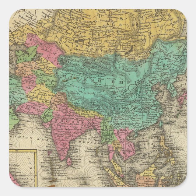 Asien 2 fyrkantigt klistermärke (Framsida)