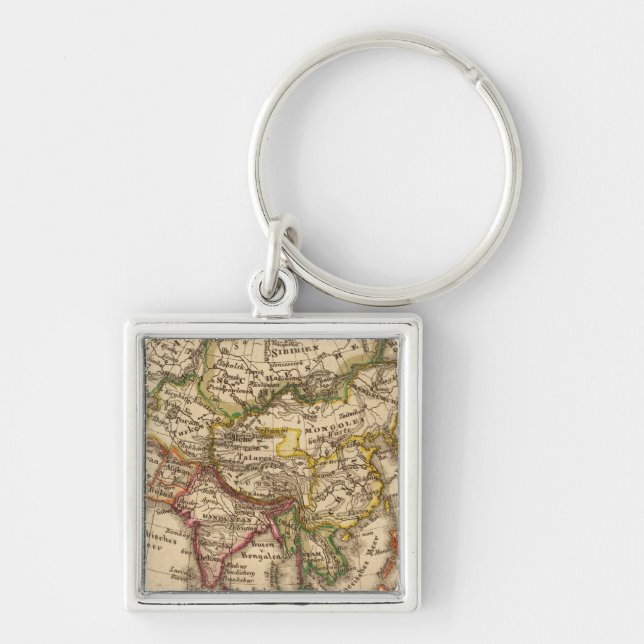 Asien 3 fyrkantig silverfärgad nyckelring (Framsidan)