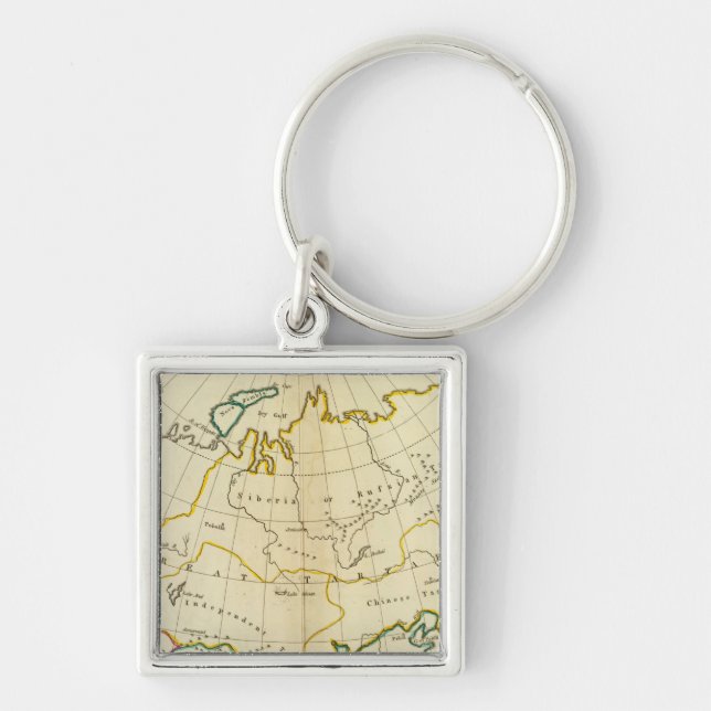 Asien 7 fyrkantig silverfärgad nyckelring (Framsidan)