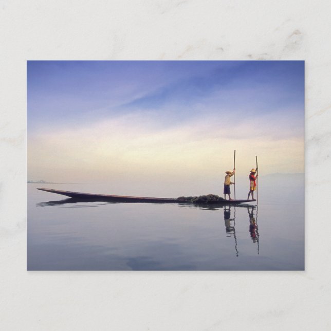 Asien, Burma, (Myanmar) Fiskefartyg reflekterat på Vykort (Framsida)