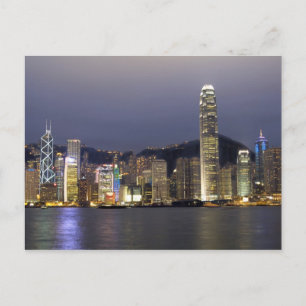 Asien, China, Hongkong, stadsskylin och 2 Vykort