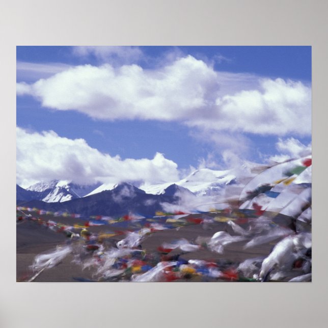 Asien, China, Tibet, Tangla Pass. Prayer flaggor, Poster (Framsidan)