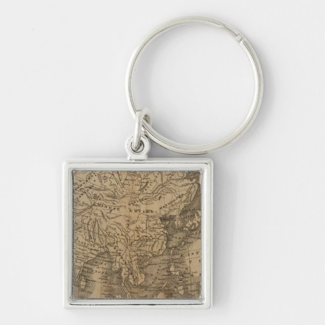 Asien Fyrkantig Silverfärgad Nyckelring (Framsidan)