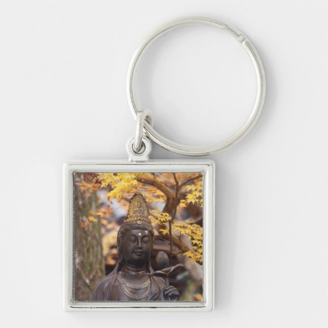 Asien, Japan, Buddha Fyrkantig Silverfärgad Nyckelring (Framsidan)
