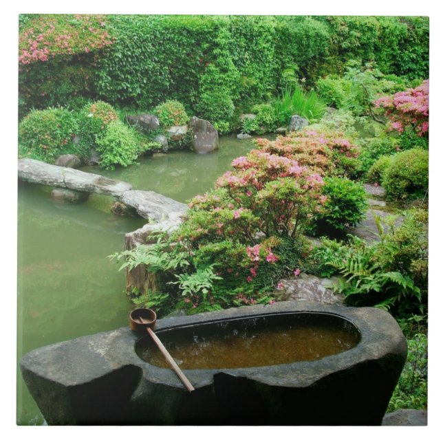 Asien, Japan, Kyoto. Zen-trädgård Kakelplatta (Framsidan)