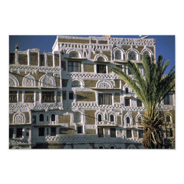 Asien, Jemen, Sana'a. Jemeniskt hus. Fototryck (Framsidan)