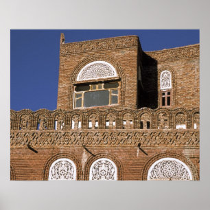 Asien, Jemen, Sana'a. Jemens arkitekturdetaljer. Poster