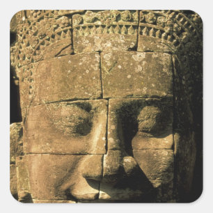Asien, Kambodja, Siem Reap. Angkor Thom, huvuden a Fyrkantigt Klistermärke