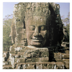 Asien, Kambodja, Siem Reap. Angkor Thom, huvuden Kakelplatta