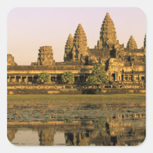 Asien, Kambodja, Siem Reap. Angkor Wat. Fyrkantigt Klistermärke