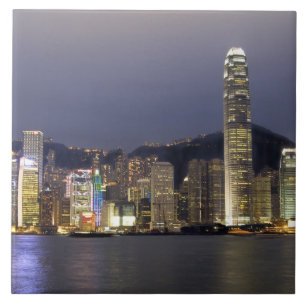 Asien, Kina, Hong Kong, stads siluett och 2 Kakelplatta