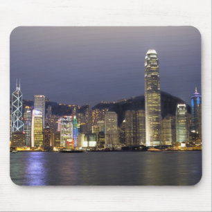 Asien, Kina, Hong Kong, stads siluett och 2 Musmatta