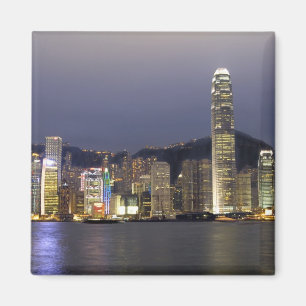 Asien, Kina, Hong Kong, stadssiluett och 2 Magnet