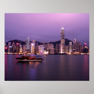 Asien, Kina, Hong Kong, stadssiluett och Poster