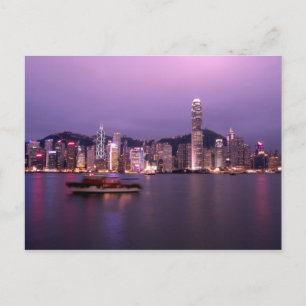 Asien, Kina, Hong Kong, stadssiluett och Vykort