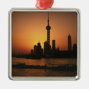 ASIEN, Kina, Shanghai Utsikt över Oriental Pearl T Julgransprydnad Metall